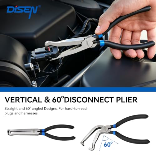 DISEN Automotive Electrical Disconnect Pliers Set 13PCS | Electrical Connector Removal Tool Kit for Car Harness, Fuel Line, Hose, Auto Radiator, with 2 Storage Bags, Blue