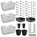 Pegboard Basket Organizers, 42Pack Peg Board Baskets Hooks Bins Cups(Black) - color: Black