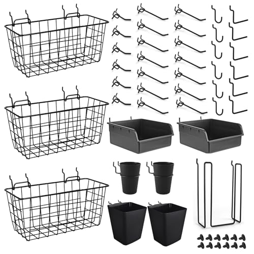 Pegboard Basket Organizers, 42Pack Peg Board Baskets Hooks Bins Cups(Black) - color: Black
