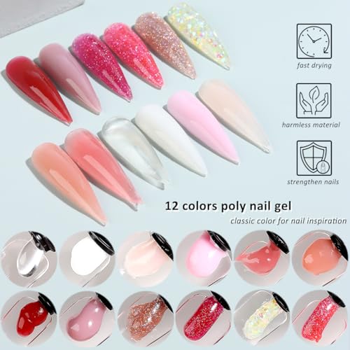 Fcozpjk Poly Gel Nail Kit with UV Light 12 Colors Poly Gel Starter Kit - color: 12colors-with-tools