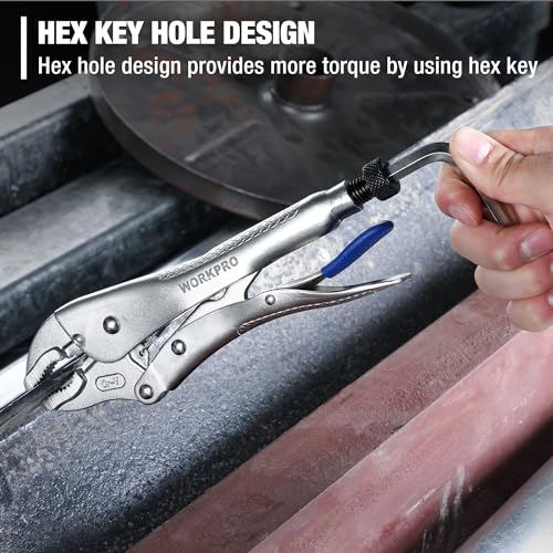 WORKPRO 3PCS Locking Pliers with Hex Key, Long Nose Curved Jaws Vice Grips