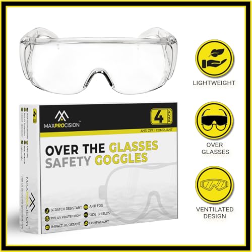 Safety Glasses Over Eyeglasses, Z87 Safety Goggles Over Glasses - color: 4 Pack - Clear