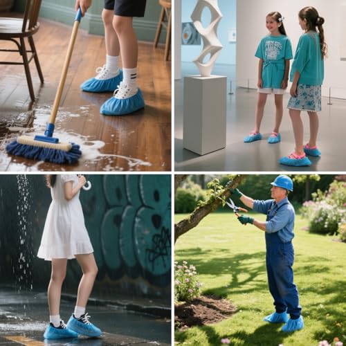 Yeios 100 Pack Waterproof Disposable Shoe Covers CPE Non Slip for Rain Mud