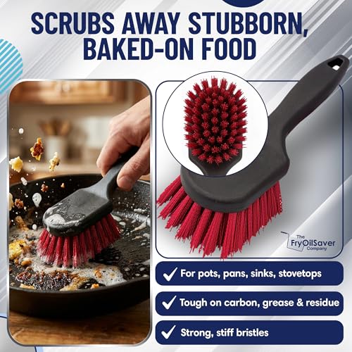8 Inch Pot & Dish Kitchen Scrub Brush for Heavy-Duty Cleaning – Stiff Bristle Scrubber for Sink, Cast Iron, and Grill Grates - Kitchen Dish Scrubber Brush - 90048 by FryOilSaver Co. - size: 8 Inches