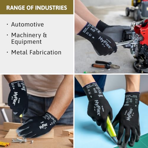 Ansell HYFLEX 11-600 Light Duty Nylon Industrial Gloves w/Palm Coating for Metal Fabrication, Automotive - Medium (8), Black (1 Pair)
