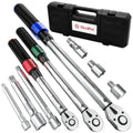 1/4 3/8 1/2 9PC Torque Wrench Set 20-220 In lb,5-45 &10-170 Ft lb,3 extension bar & 3 adapter,3% Accuracy,72 T,Chrome plated,anti-rust,no scratch & wear-resistant than Black,for DIY, bike,car & truck