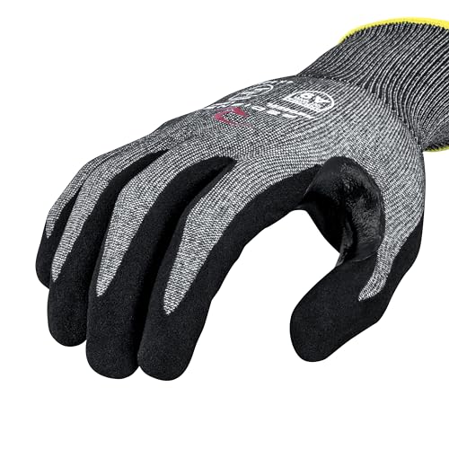 Radians Unisex Touchscreen Cut Level A9 Sandy Foam Nitrile Coated Cut Resistant Work Glove - Gray Shell/Black Palm, Standard Size S - color: Black, size: Small