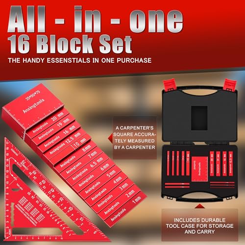 Metric Setup Blocks Height Gauge Set, 15pcs Precision Aluminum Setup Bars Guage Block Set Include Aluminum Alloy Triangle Ruler for Router and Table Saw Accessories Woodworking Set Up