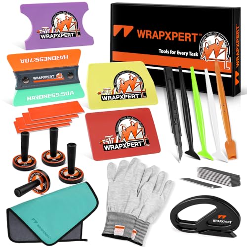 WRAPXPERT Car Wrap Tool Kit Vehicle Vinyl Wrap Kits Include Felt Squeegee for Vinyl, Wrapping Knife, Micro Squeegee, Magnet Holders, Towel, Gloves for Car Wrapping Window Film Application - color: 21-in-1 Set