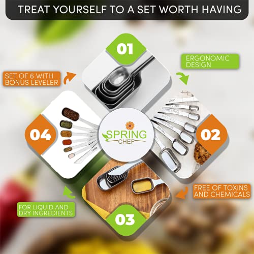 Spring Chef Nesting Stainless Steel Measuring Spoons Set of 7 with Leveler
