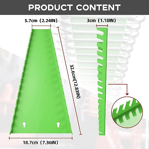 Reniteco Plastic Wrench Organizer, Premium High-density Wrench Holder, Large Wrench Racks for Wall and Tool Box, 64 Slots Fit SAE&Metric Wrench Tray(4Green) - color: Green, size: 4PC