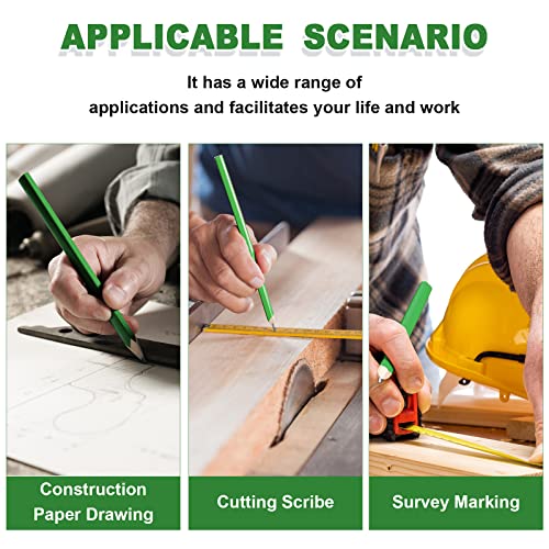 Honoson 200 Pcs Flat Construction Pencils with Printed Ruler Wood Graphite 2 Pcs Carpenter Pencil Sharpener for Woodworking Marking Tool(Green) - color: Green