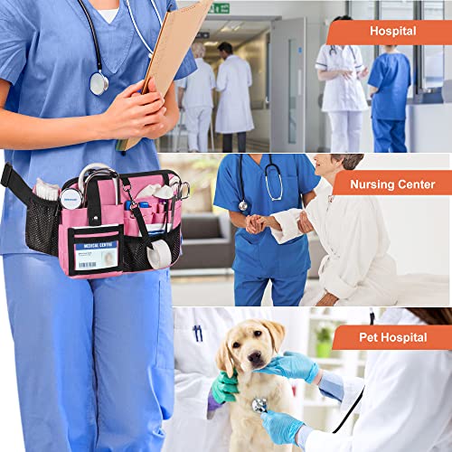 Damero Nurse Fanny Pack with Multi-Compartment and Tape Holder, Pink - color: Pink