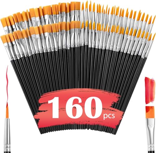 AROIC Small Paint Brushes Bulk,160 Pcs Black Nylon Hair Paint Brushes - color: Black, size: 80 Flat + 80 Round