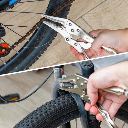 URASISTO 9-Inch Long Nose Locking Pliers, Premium Cr-V Construction, Long Nose Pliers with Wire Cutter for Easy Access to Hard to Reach Areas