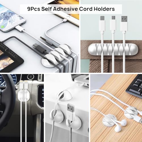 193 PCS Cable Management Kit - 4 Cable Sleeve, 57 Self Adhesive Cable Clips, 12 Hanging Strips, 12 Cable Organizer Straps and 100 Fastening Cable Ties for TV Computer Under Desk (White) - color: White