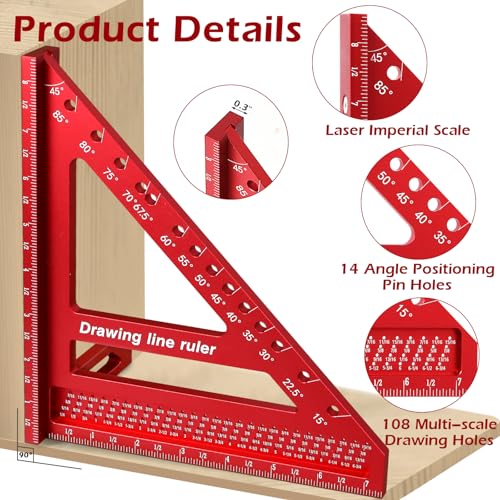 8.5 inch 3D Multi-Angle Measuring Ruler-Large Precision Woodworking - color: Red