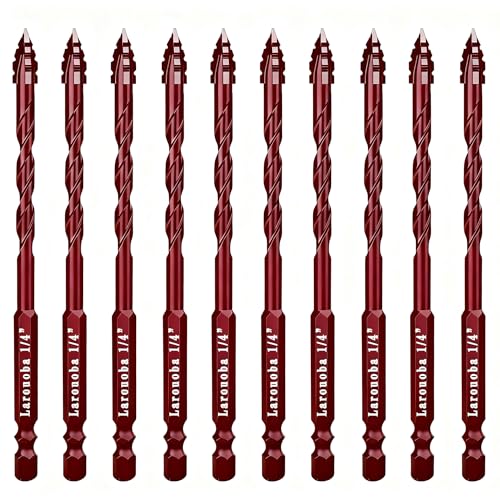 10pc Red 1/4” Serrated Eccentric Masonry Drill Bit, 6mm Serrated Concrete Drill Bit Set for Ceramic Tile Brick Glass Plastic Marble and Wood - size: 1/4 in