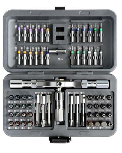 66 in 1 Magnetic Ratchet Screwdriver Set, T Handle Ratchet Screwdriver Kits with S2 Steel Bits for Home Daily Repair, Furniture Assembly, Precision Electrical Appliance Repair - color: Grey