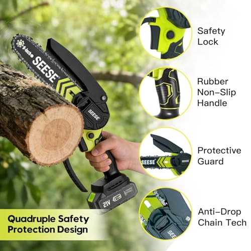 6-inch Mini Chainsaw Cordless: Pure Copper Brushless Motor, High Efficiency, Low Noise, Up to 80-Min Runtime for Trimming, Shrub Pruning and Wood Cutting, Best Gifts for Father, Dad, Husband, Men