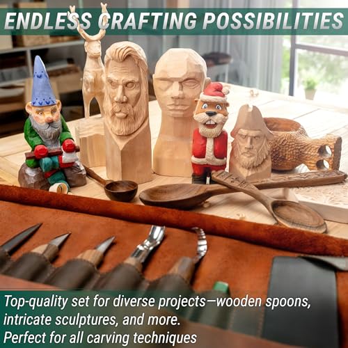 BeaverCraft Deluxe Wood Carving Kit S18X - Wood Carving Knife Set - Spoon Carving Tools Set - Whittling Knives - Woodworking Wood Carving Tools Large Whittling Kit S18X