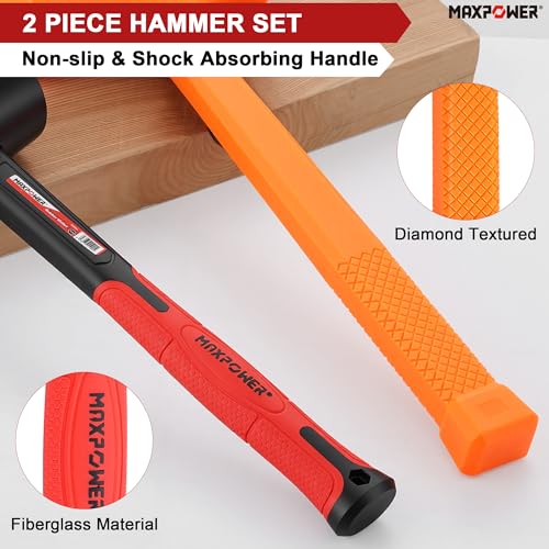 MAXPOWER 2-Piece Rubber Mallet Set – 5 lb Dead Blow Hammer & 16 oz Rubber Mallet, Non-Marring Striking Tools for Automotive, Metal Forming, Woodworking & Assembly - style: 2PCS