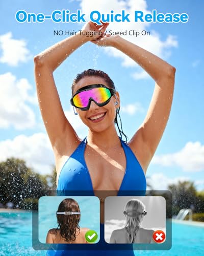 Aegend New Adult Wide View Swim Goggles, Anti-Fog/UV No Leak Swimming Goggles with Ear Plugs for Men & Women - color: Bright Rose & Aqua