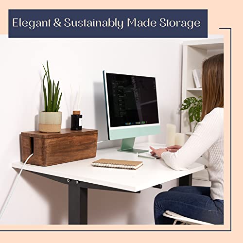Mango Cable Management Box - Rustic Design (Natural, Large) | Mango Wood, Cable Organizer, Rustic Style, Modern Design, Desktop Storage - color: Natural