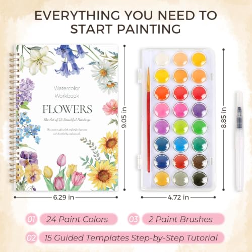 SKYDUE Watercolor Workbook for Beginners with 24 Paint Colors