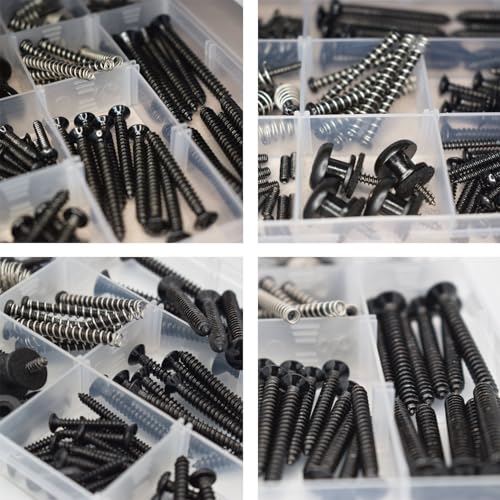 Guitar Screws Kit 304 Stainless Steel Luthier Parts-kit for Tele/Strat/SQ,Switch,Tuner,Machine Head, Neck Plate,Pickguard,Guitar Strap End Pins,Pickup,Bridge,Guitar DIY Kit(Metric, Black) - color: Black
