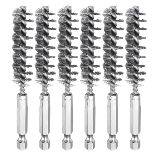 HARFINGTON 6Pcs Stainless Steel Bore Brush 13mm Dia 4" Long Cleaning Twisted Wire Brush with Handle 1/4" Hex Shank for Tubes, Ports, Bearings - size: 13mm