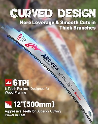 EZARC Arc Edge Reciprocating Saw Blades, 12-Inch 6TPI for Pruning, 3-Pack - size: 12 Inch