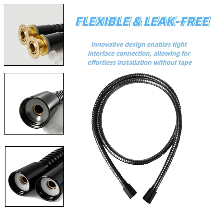 59 Inch Shower Hose Replacement, Stainless Steel, Matte Black - color: Matte Black