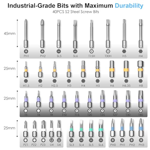 42 in 1 Magnetic Screwdriver Set, Portable Multi Bit Compact Ratchet Precision Screwdriver Set Mini Repair Tool Kit for Diy, Laptop Computer, Bicycles, Furniture, Eyeglass and More (Grey) - color: Grey