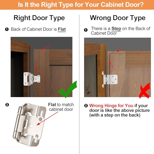 Brushed Nickel Kitchen Cabinet Hinges, 1/2” Overlay, 4 Pack - color: Brushed Nickel
