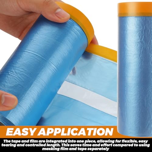 ASelected 6 Roll Pre-Taped Masking Film, 43' x 65'' Painters Plastic Roll with Painters Tape and Plastic sheeting, PE Masking Film for Walls, Cars, Carpets