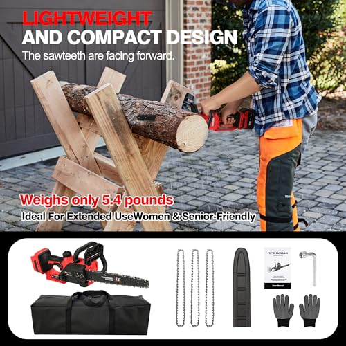 Brushless Electric Chainsaw 12" Cordless Tool Only for Milwaukee M18 18V Battery with Auto Oiler & Security Lock, for Tree Saw Trimming and Branch Wood Cutting (Tool Only)