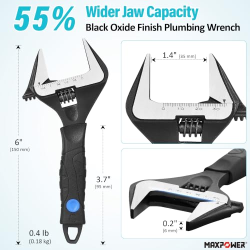 MAXPOWER 6-inch Wide Jaw Adjustable Wrench, 1.4" Jaw Opening, Stubby Handle - size: 6-inch