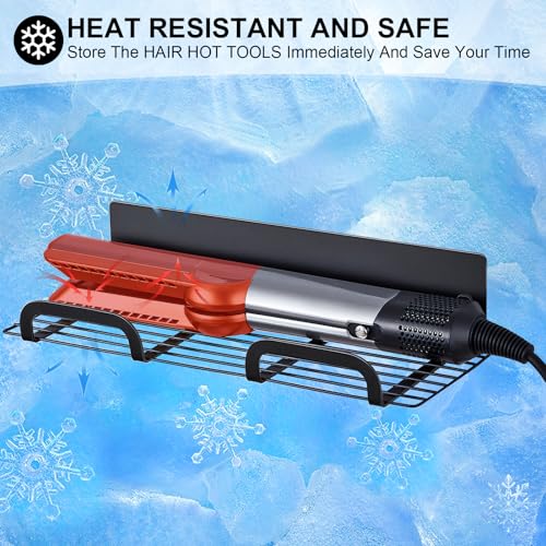 Straighteners Holder Wall Mounted Metal Hair Dryer Holder for Curling Wands Accessories Adhesive Curling Iron Holder Hair Tool Organizer for Vanity Bathroom Barber Shops (Black)