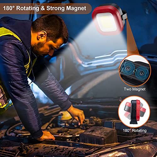 Magnetic Work Light, 42 LEDs 1000 Lumens Rechargeable Portable Magnetic Flashlight Inspection Light for Car Repair, Camping, Emergency & Job Site Lighting (2 PCS) - color: Black