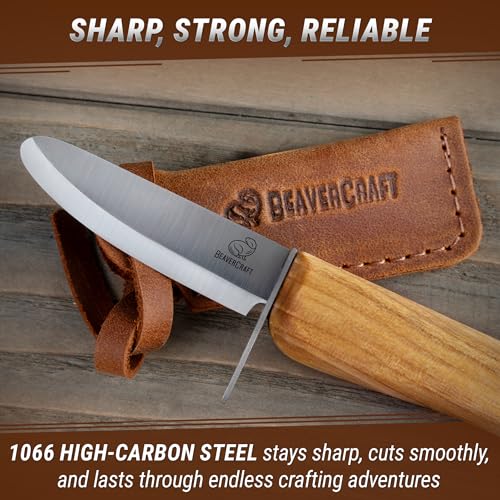 BeaverCraft Whittling Knife for Kids, Beginners - Safety Wood Carving Knife C1 Kid - Whittling Knives with Rounded Tip for Children, Entry-Level Carvers - Wood Carving Tools for Beginners, Boy Scout