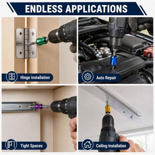 6-PCS Magnetic Screw Holder & 3-PCS S2 Screw Bit, Strong Magnetic Screw Ring for 1/4" Hex Screwdrivers & Drill Bits, Stackable Magnetic Ring for Power Tools, Mechanics, Auto Repair & DIY Projects