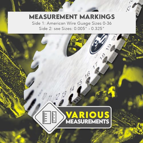 SE Dual-Sided Non-Ferrous Wire Gauge - 0-36 AWG and SAE, 3.5" Diameter, Tempered Steel, for Jewelers and Hobbyists, Ideal for Gold, Silver, Copper - JT47WG-C