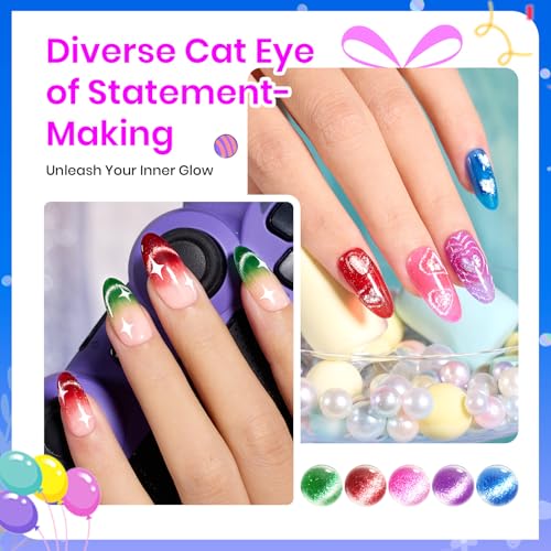 Beetles Cat Eye Gel Nail Polish Set, 6 Colors Cat Eye Glitter Gel Polish - color: A - Cat Eye | Youth Radiance