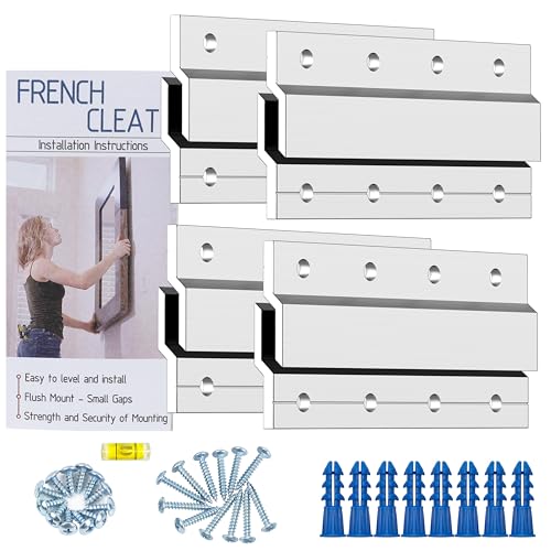 French Cleat Hanger 4 Inch Heavy Duty- 4 Pack - Picture, Mirror, Whiteboard, Cabniet, Shelf, Pallet or Panel Interlocking Wall Mounting Bracket - Aluminum Z Bar Clip Hanger Supports 40 lbs - size: 4"(4Pairs)