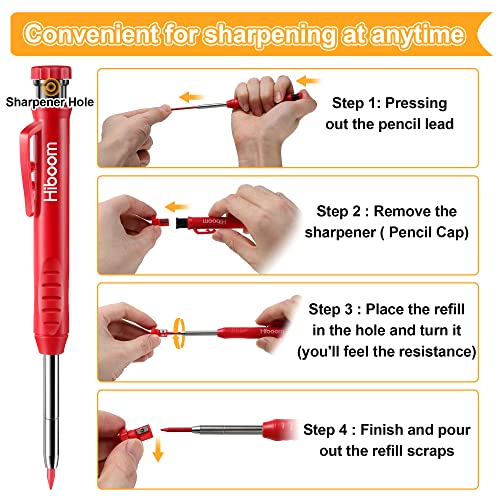 Hiboom 4 Pack Carpenter Pencil with 36 Refills Built In Sharpener (Multi) - color: Multi Colors