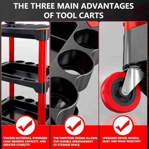 Auto Detailing Cart with Wheels, 3 Tier Rolling Detail Cart - color: Standard
