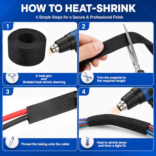 Heat Shrinkable Wire Cover, 25ft 1" Braided Hydraulic Hose Protector Sleeve - size: 25ft - 1"(25mm)