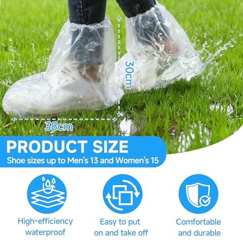 Waterproof Shoe Covers for Rain 10 Pairs Disposable Plastic Rain Shoe Covers Reusable Shoe Ponchos & Boot Covers for Adults' Short Size, Outdoor Travel Commuting and Indoor Protection (Clear)