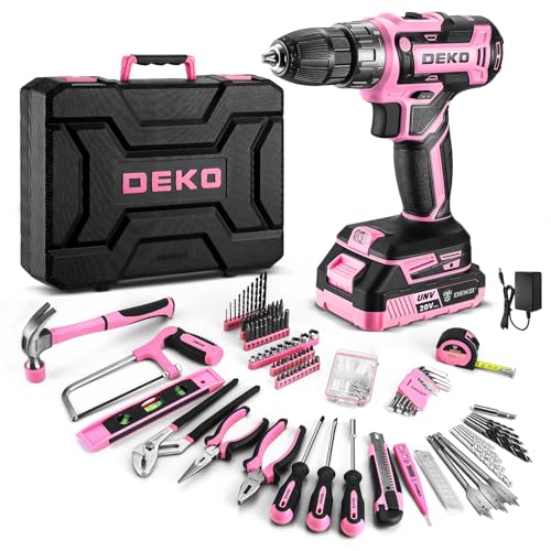 Pink Power Drill Tool Kit Set: 20V Cordless Electric Drill, Driver, Tool Box with Battery - color: Pink